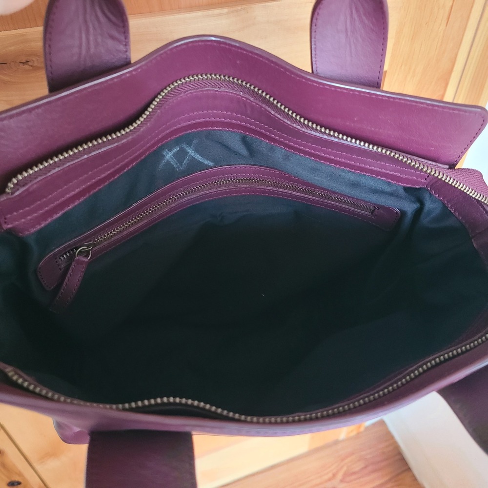 Krug Plum Burgundy Leather Minimalist Purse Bag Large Purple Quiet Luxury Tote - Picture 6 of 9
